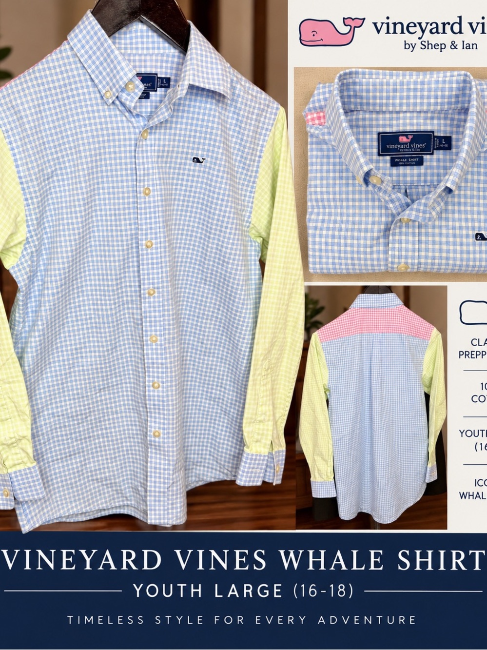 Vineyard Vines Youth Large (16-18) Multi-Color Whale Button-Down Shirt